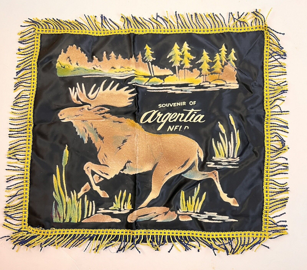 Argentia Souvenir Pillow Cover Black Fringe 14" Vintage Home Decor Rustic Animal